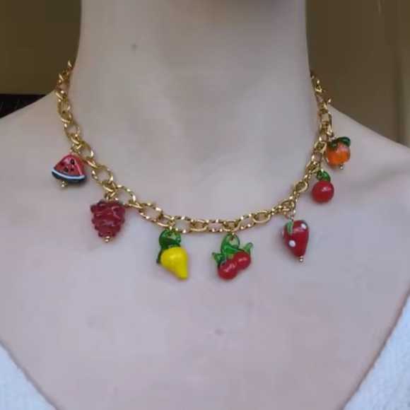 Tutti Frutti Charm 18K Gold Stainless Steel Waterproof Necklace - Picture 5 of 8